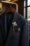 Ornate Pearl and Crystal Lapel Chain Brooch