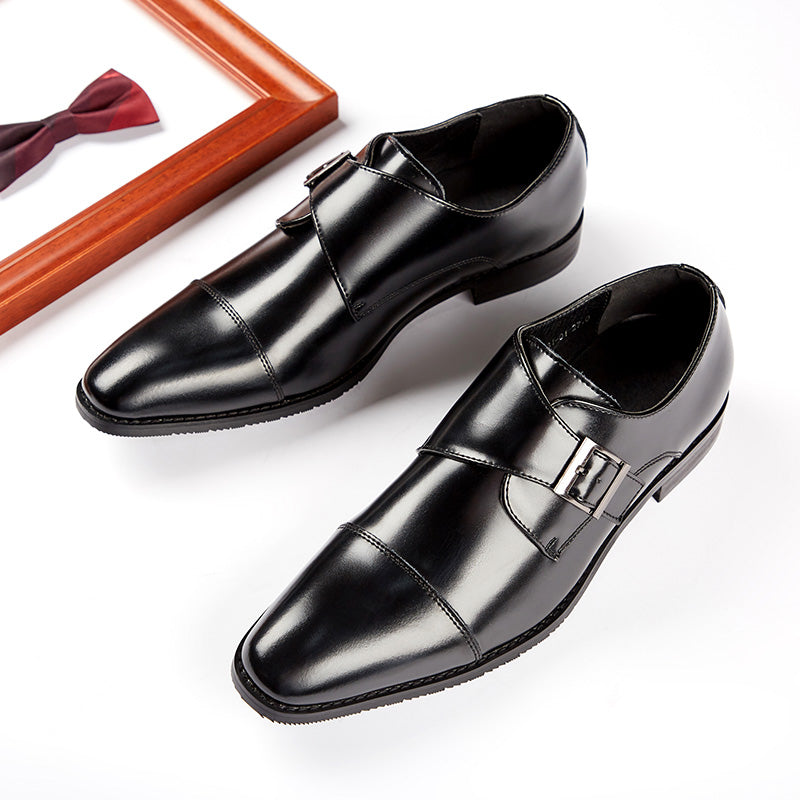 British Style Monk Strap Leather Shoes Men's