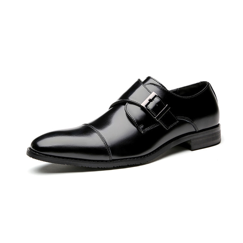 British Style Monk Strap Leather Shoes Men's