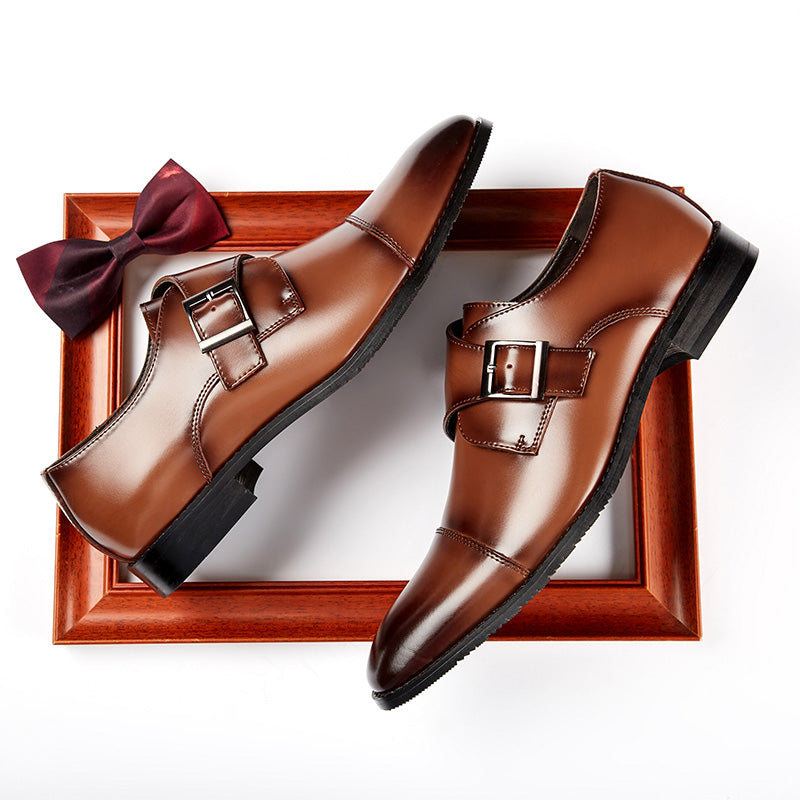 British Style Monk Strap Leather Shoes Men's