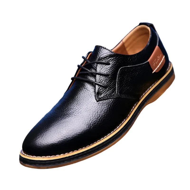 Mens Genuine Leather Brogue Oxford Dress Shoes (Black)