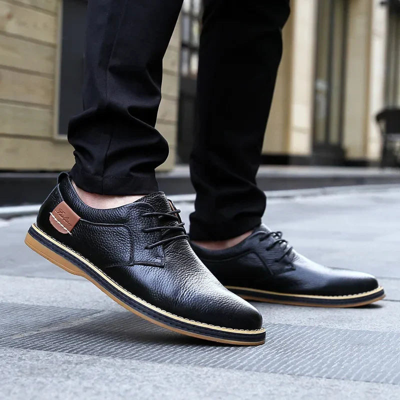 Mens Genuine Leather Brogue Oxford Dress Shoes (Black)
