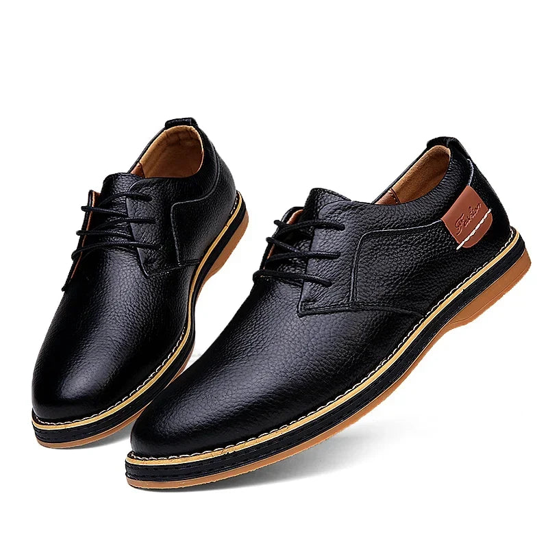 Mens Genuine Leather Brogue Oxford Dress Shoes (Black)
