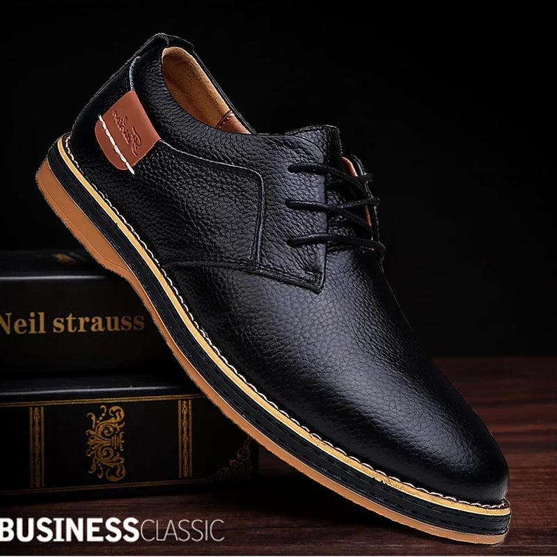 Mens Genuine Leather Brogue Oxford Dress Shoes (Black)